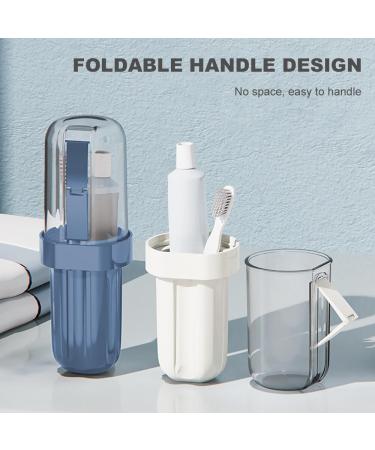 Dzmuero Toothbrush Etui - Portable 2-in-1 Travel Case & Storage | Blue & White Toothbrush Cup for Home & Travel - Buy Online on GoSupps.com