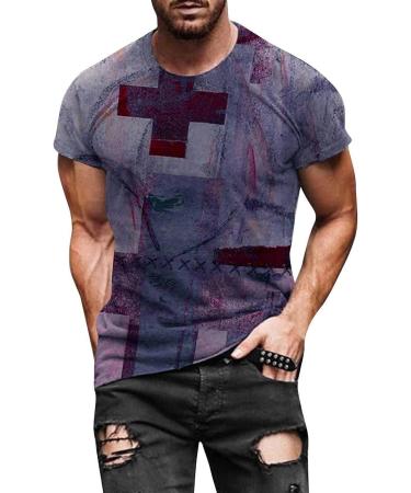 BEUU Mens Christ Belief Cross Print Crewneck Tee in Wine-273 | Summer Short Sleeve T-Shirt for Hiking & Athletics - Buy Online on GoSupps.com