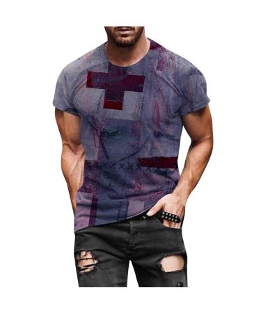 YLDMYLFF Dress Shirt Studs for Men Men's Street Fashion Printed Round Collar Short Sleeve T Sleeve Summer Shirts for Men Wine XX-Large