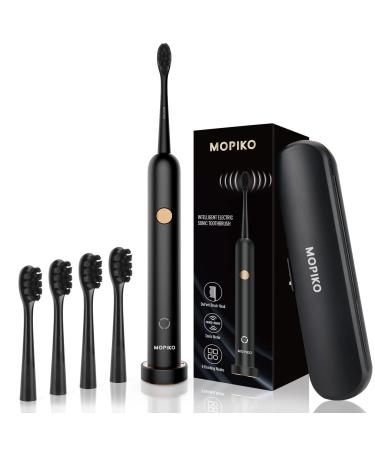 MOPIKO Electric Toothbrush for Adults Travel Toothbrush Kit Rechargeable Sonic Electric Toothbrushes with Travel Case and 4 Brush Heads 6 Modes Cordless Fast Charge Smart Timer (Black) Black4