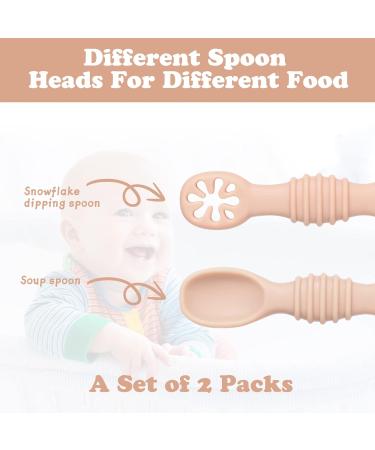 Vicloon Baby Fork and Spoon Set - 2Pcs Silicone Baby Weaning Spoon Set for Self Feeding - Easy Grip Toddler Cutlery Kit - Soft Infant Toddler Spoon in Orange - Buy Online on GoSupps.com