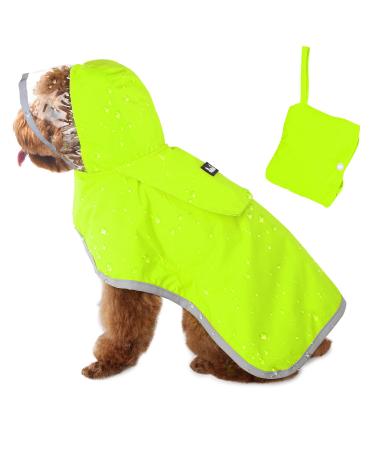 Slowton raincoat dog waterproof transparent double -layer rain jacket dog with hood for small medium and large dogs hundred coats with reflective strip and storage pocket XL green