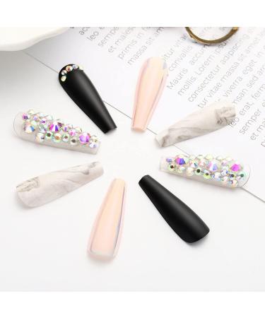 Aksod Glossy Ombre Extra Long Marble Press on Nails - Black Crystal 3D Bling Square Coffin Fake Nails - Full Coverage Acrylic Ballerina False Nails - Perfect for Parties - Women and Girls (Black Crystal) - Buy Online on GoSupps.com