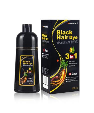 MEIDU Black Hair Dye Shampoo for Gray Hair  Semi-Permanent Hair Color Shampoo for Women and Men  Herbal Ingredients  3 in 1 100% Grey Coverage.Lasts 30 Days/500ml/Ammonia-Free/Natural herbal Ingredients