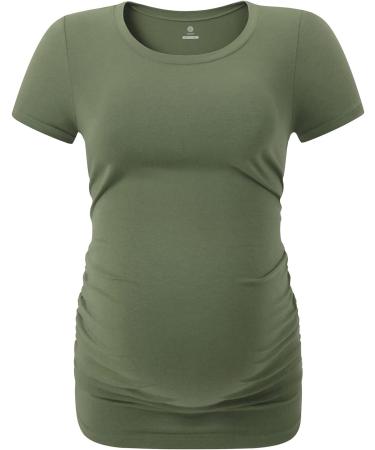 LAPASA Women's Maternity Side Ruched T-Shirts - Short Sleeve Tees - L55 XXL Black+Heather Gray Stripe+Olive Drab - Buy Online on GoSupps.com