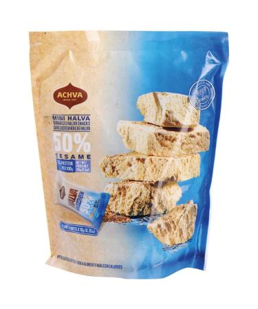 Achva Halva Mini Snack Bag - 50% Sesame Vegan Treat | Healthy Breakfast & Snack - 15 x 10g Gift Pack - Buy Online on GoSupps.com