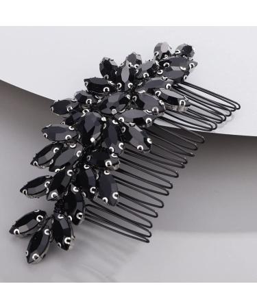 Chargances Crystal Bridal Hair Comb Black Wedding Rhinestonel Hair Side Comb Fashion Hair Clip Handmade Hair Accessories for Bride Wedding Prom Flower Girl Headpieces (Black)