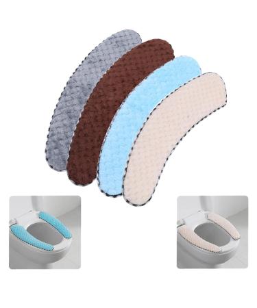 AOSOK Bathroom Warmer Toilet Seat Cover Pads Soft Washable Thicker Toilet Cushion Non Slip Reusable Cover Mat Beige-blue-brown-grey (4 pairs)