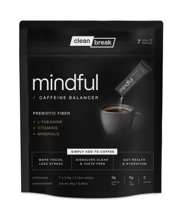 Mindful Tasteless Prebiotic Fiber for Your Coffee - Enhanced with L-Theanine Magnesium B Vitamins - Dissolves Clear & Taste-Free - Unflavored Unsweetened (7 Count) 7 Count (Pack of 1)