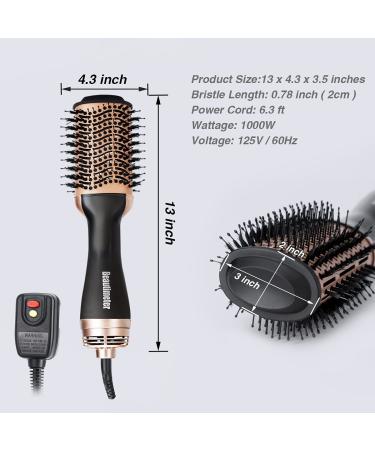 Beautimeter 3-in-1 Hot Air Brush & Hair Dryer - Ionic Volumizer for Straightening & Curling, 1000W - Black & Gold - Buy Online on GoSupps.com