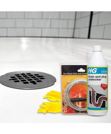 HG Drain Plug Unblocker Liquid Heavy Duty 1L 1x Ashley Wire Waste Clearer Unclogger Snake Tool 3m & 1x CHG Cleaning Gloves (M) - Sink Cleaner Hair Sludge Remover to Unblock Clogged Pipes - Buy Online on GoSupps.com