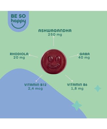 Buy Vegan Ashwagandha Gummy Bears 250mg - High-Dose Anti-Stress with GABA & Rhodiola - Strawberry Flavor - 60 Count | Be So Happy Relax Buddy - Buy Online on GoSupps.com
