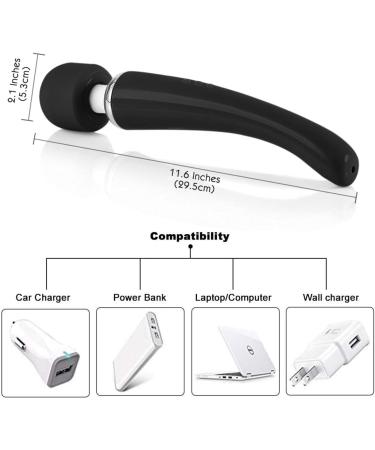 Handheld Cordless Wand Massager - 8 Speeds  20 Vibrating Patterns - USB Rechargeable - Muscle Aches & Sports Recovery - Black - Buy Online on GoSupps.com