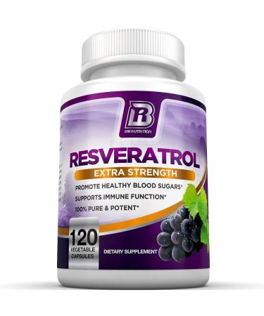 BRI Resveratrol - 1200mg Potent Trans-Resveratrol Natural Antioxidant Supplement with Green Tea and Quercetin Promotes Anti-Aging, Heart Health, Brain Function and Immune System 120 Count (Pack of 1)