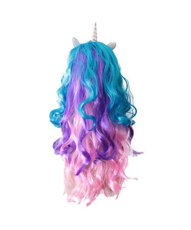 Gazechimp Women's Long Curly Wave Wig - Colorful Synthetic Hair with Silver Horn | International Shipping - Buy Online on GoSupps.com