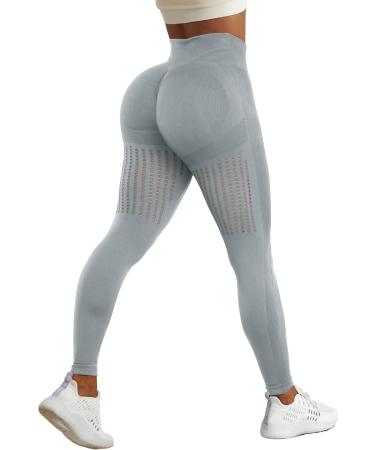 CFR High Waist Butt Scrunch Leggings Workout Seamless Leggings for Women Sexy Cut Out Yoga Pants #2 Grey Large