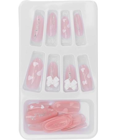 Full Cover False Nail Pink Bow Fake Nails Pink Love Press On Nails Coffin Medium Length Ballerina Nail Art Tips Sets Artificial Nails Press On False Nail Tips - Buy Online on GoSupps.com