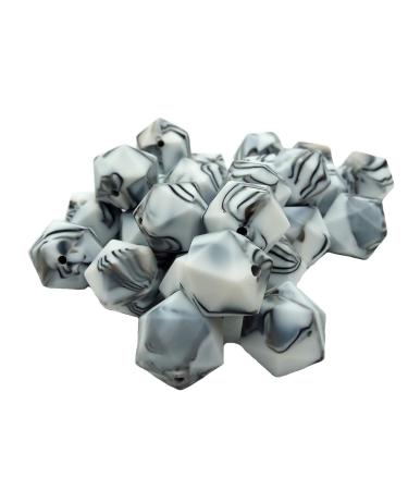 50pcs Silicone Polyhedron Pearl Beads 14mm Silicone Icosahedron Beads for Mom Necklace Making DIY Beading Accessory (Zebra)
