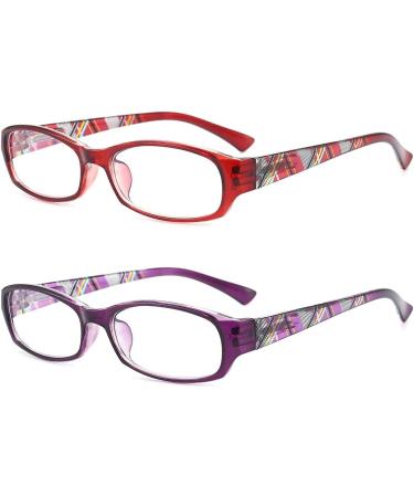 Blue Light Blocking Reading Glasses 2 Pack for Women - Computer Readers with Magnification 3.5x - Red+purple Frames - Spring Hinge Eyeglasses - Buy Online on GoSupps.com