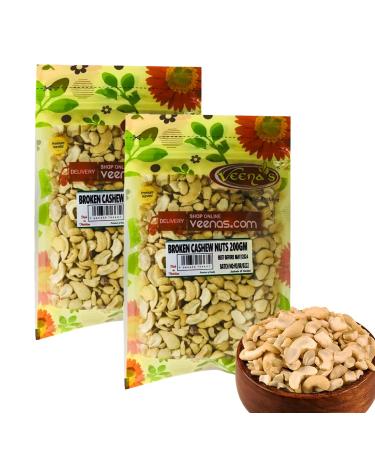 Veenas |Broken Cashew Nuts | 200G | Indian Origin | Broken Cashews Large Pieces | High Fibre and Protein (Pack of 2)