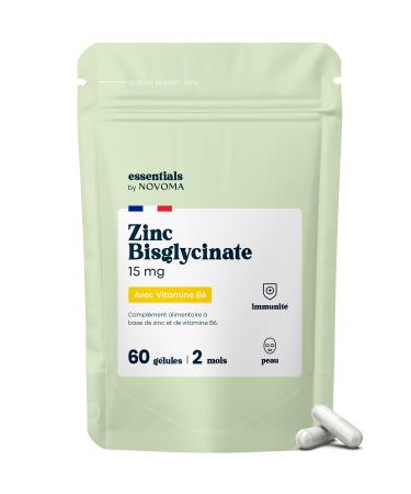 Zinc Bisglycinate + Vitamin B6 Strengthens Immunity & Fights Acne Optimal Assimilation 2 Months Cure 60 Vegetable Capsules Food Supplement Made in France Essentials by Novoma