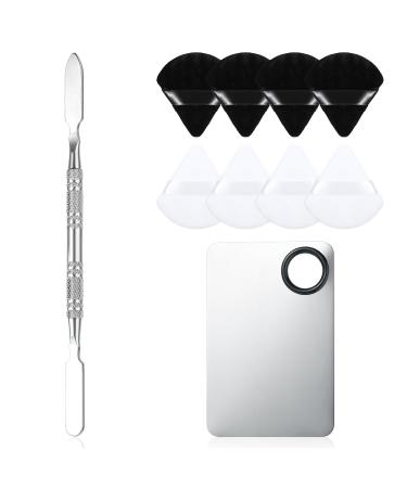 AHQiZFX 10-in-1 Makeup Spatula and Powder Puff Set with Professional Cosmetic Palette Triangle Puff for Eye Shadow Spatula Facial Cosmetic Makeup Tool for Eyelashe Body