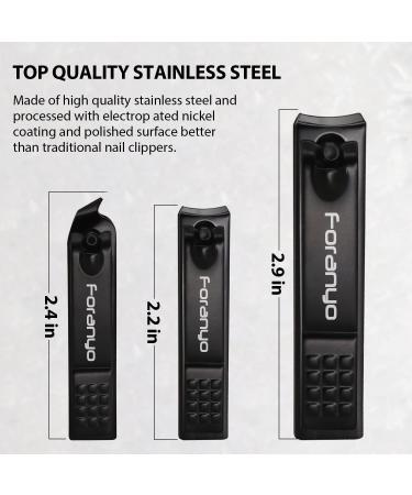 Stainless Steel Nail Clippers Set - 3 Pack for Men and Women - Professional Toe and Finger Nail Cutter Kit - Black - Buy Online on GoSupps.com