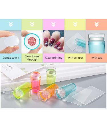 5 Pcs Color French Tip Nail Art Stamper Kit with Scrapers | Large Silicone Stampers for DIY Nail Art | Replaceable Heads | Soft Jelly Clear Stamp | Nail Stamping Tools - Buy Online on GoSupps.com