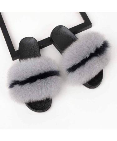 Fluffy Sliders Womens Women's Furry Slippers Ladies Cute Plush Fluffy Slippers Women's Fur Slippers Winter Warm Slippers for Women Open Toe Flat Sandals for Indoor Outdoor (B 26CM) (C 25CM)