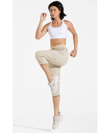 Libin Women's Lightweight Quick Dry Cargo Joggers Capris - Khaki X-Large | Ideal for Hiking, Travel & Outdoor Activities - Buy Online on GoSupps.com