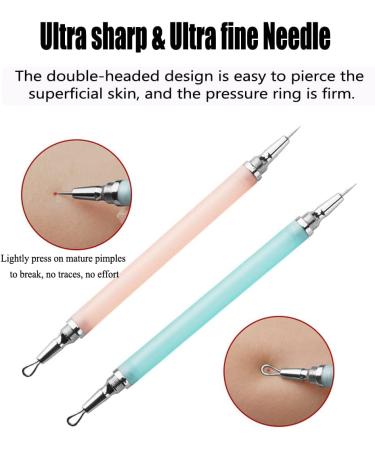 BEUKING Blackhead Remover Pimple Popper Tool, Double-Ended Acne Needle, Stainless Steel Extraction Tool for Facial Blemishes - Light Green - Buy Online on GoSupps.com
