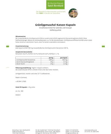 Sanct Bernhard Green-Lipped Mussel Cat Capsules - 90 Capsules for Joint Health & Mobility | International Shipping - Buy Online on GoSupps.com