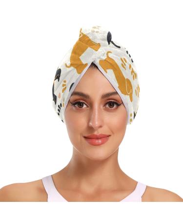 Yellow Black Dogs Hair Towel 2 Pack Super Absorbent Hair Drying Towel Quick Dry Hair Turbans Head Towel with Button Twisty Wrap for Women Girls