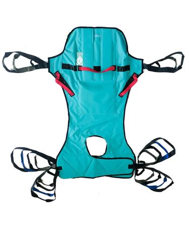 Full Body Patient Lift Sling with Commode Opening Four Point Support Transfer Shower Sling Toileting Sling with Head Support and Padded Legs (Color : Green)