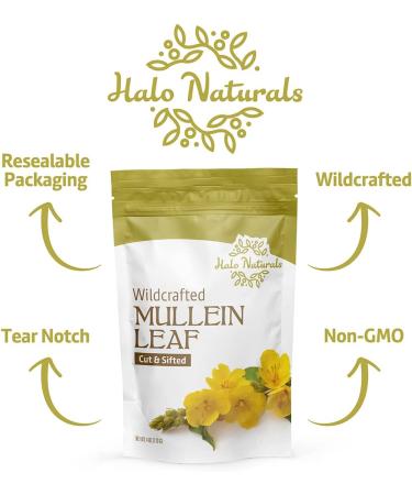 Halo Naturals Mullein Leaf 4 oz - Wildcrafted Cut & Sifted Verbascum thapsus - USA Packaged Resealable Pouch | 4 Ounces (Pack of 1) - Buy Online on GoSupps.com