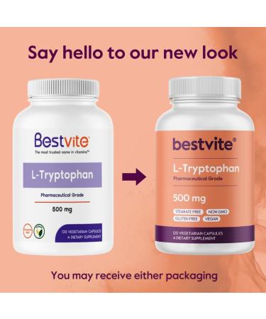 BESTVITE L-Tryptophan 500mg per Capsule (120 Vegetarian Capsules) - No Stearates - No Silica - No Gelatin - Vegan - Gluten Free - Non GMO 1 Count (Pack of 120) - Buy Online on GoSupps.com