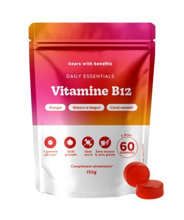 Gummies Vitamine B12 400 g Daily Essentials Contribue au M tabolisme Energ tique Normal R duction de la Fatigue 60 pi ces (2 mois) Vegan Sans Sucre Bears with Benefits NEW FORMAT