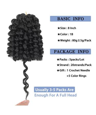 8 Inch Jamaican Bounce Wand Curl Crochet Hair, Short Curly Braiding Hair Extension - 20 Roots/Pack (5 PCS 1B) - Buy Online on GoSupps.com