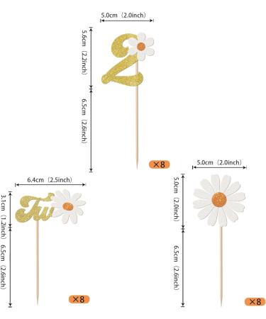 24 Pack 2nd Birthday Daisy Cupcake Toppers Glitter Two Daisy Cupcake Picks Spring Daisy Flower Chrysanthemum Second Birthday Cupcake Decorations Kids birthday Party Supllies Gold - Buy Online on GoSupps.com