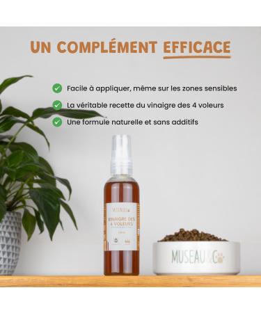 Museau & Co Vinegar of the 4 Thieves for Dogs and Cats - Parasites Shine of the Coat Natural Anti-Itch Grandma's Remedy Made in France (100ml) - Buy Online on GoSupps.com
