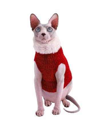 Sphynx Cat Clothes Winter Warm Faux Fur Sweater Outfit, Fashion high Collar Coat for Cats Pajamas for Cats and Small Dogs Apparel, Hairless cat Shirts Sweaters X-Large (Pack of 1) Christmas Wine