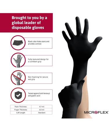 Microflex MidKnight MK-296 Black XL Nitrile Gloves - Pack of 100 | Ideal for Automotive & Law Enforcement | Full Texture | Disposable - Buy Online on GoSupps.com