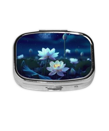 Night Lotus Flowers Printed Square Pill Box Portable Travelling Pill Box Medicine Organiser