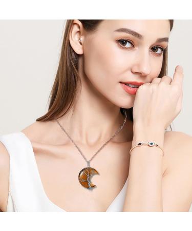 XIANNVXI Tiger Eye Crystal Crescent Moon Necklace - Tree of Life Reiki Spiritual Jewelry for Women - Buy Online on GoSupps.com
