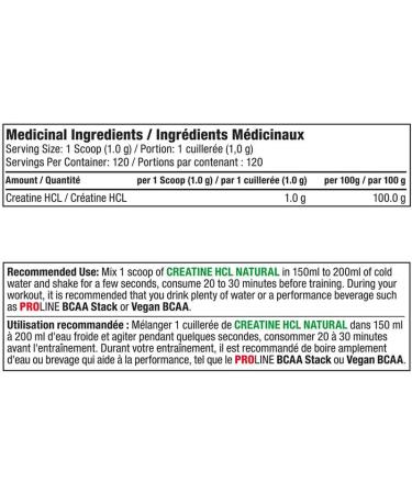 Pro Line Natural Creatine HCL Powder | Ultra Concentrated Creatine Hydrochloride (HCL) for Strength Performance Recovery | 1000mg Creatine HCL Per Serving | 120 Servings (Unflavoured) Unflavored - Buy Online on GoSupps.com