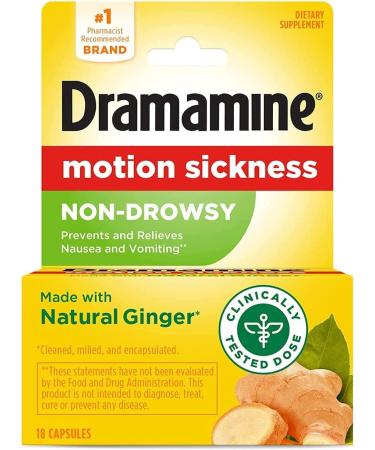Dramamine Non-Drowsy Naturals with Natural Ginger, 18 Capsules by Dramamine