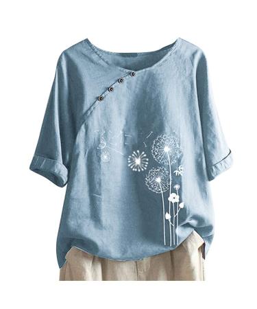 Ppanguding T-shirt women Summer Elegant Short sleeve Pustblum Pressure Lose Rundhals Blouse tops Tops Tunika Tea Shirt Blouse Shirt Short Short Tank Top 4xl light blue