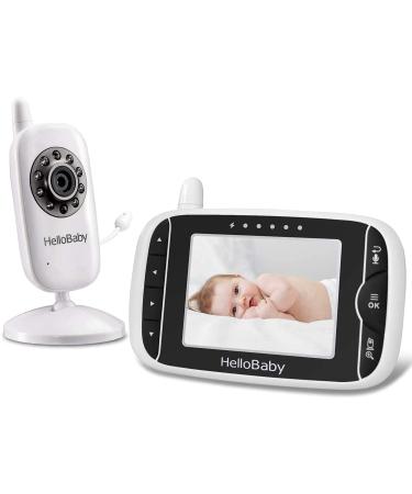 HelloBaby Video Baby Monitor with Camera and Audio - Infrared Night Vision | Two-Way Talk | Room Temperature | Lullabies | Long Range and High Capacity Battery