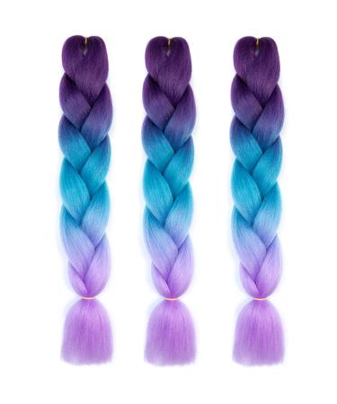 Colorfulpanda Ombre Jumbo Braid Hair Extensions - 24 Inch 100g Kanekalon for Crochet Twist - Dark Lila/Blue/Light Purple - Buy Online on GoSupps.com