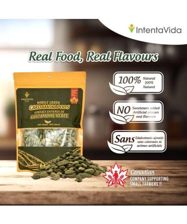 IntentaVida Whole Green Cardamom Pods 200g | 100% Natural | Vegan | Gluten Free |No Preservatives added | No Fillers | Real Flavours - Buy Online on GoSupps.com